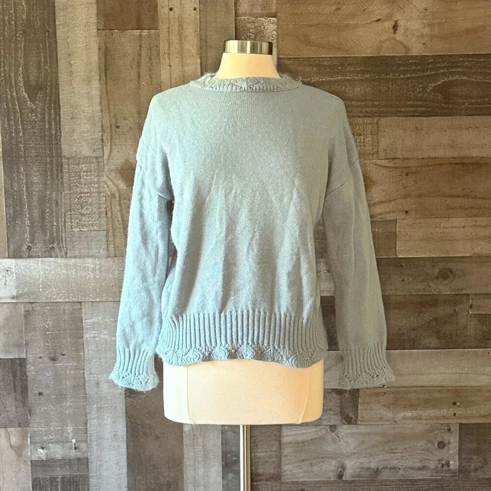 Vintage 90s blue knit mock neck sweater medium pastel feminine cottagecore